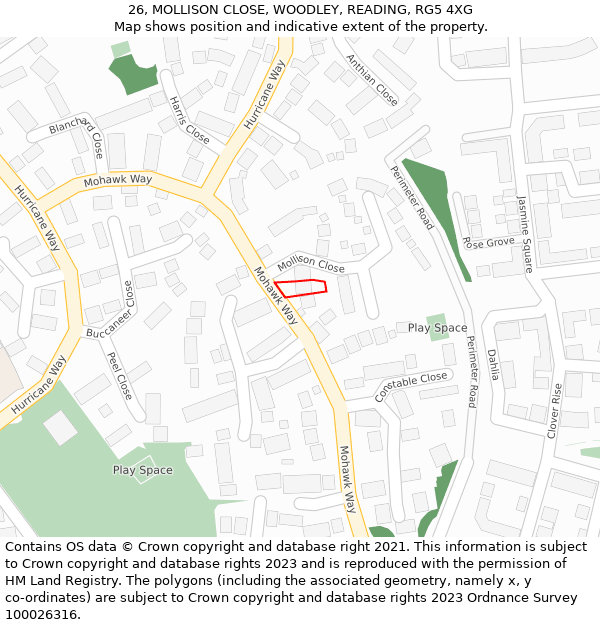 26, MOLLISON CLOSE, WOODLEY, READING, RG5 4XG: Location map and indicative extent of plot