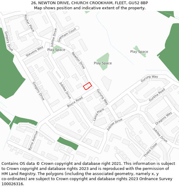 26, NEWTON DRIVE, CHURCH CROOKHAM, FLEET, GU52 8BP: Location map and indicative extent of plot