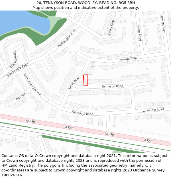 26, TENNYSON ROAD, WOODLEY, READING, RG5 3RH: Location map and indicative extent of plot