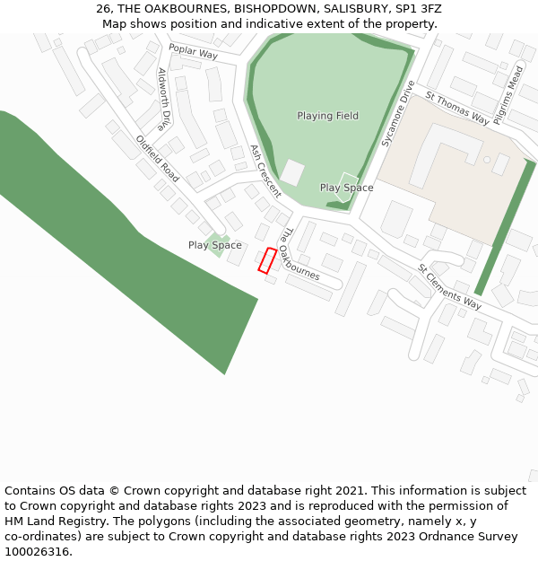 26, THE OAKBOURNES, BISHOPDOWN, SALISBURY, SP1 3FZ: Location map and indicative extent of plot