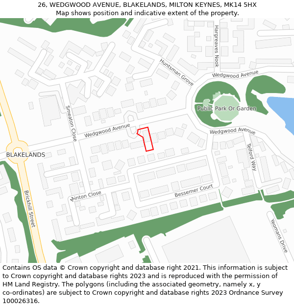 26, WEDGWOOD AVENUE, BLAKELANDS, MILTON KEYNES, MK14 5HX: Location map and indicative extent of plot