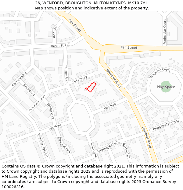 26, WENFORD, BROUGHTON, MILTON KEYNES, MK10 7AL: Location map and indicative extent of plot