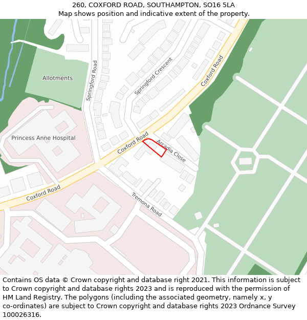 260, COXFORD ROAD, SOUTHAMPTON, SO16 5LA: Location map and indicative extent of plot