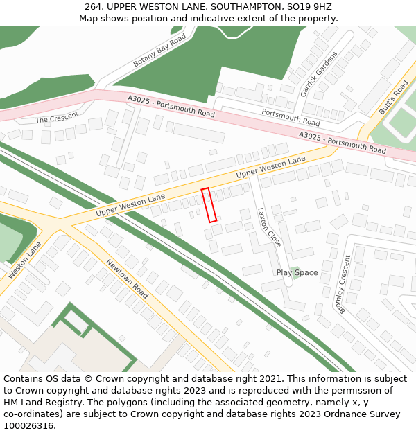 264, UPPER WESTON LANE, SOUTHAMPTON, SO19 9HZ: Location map and indicative extent of plot