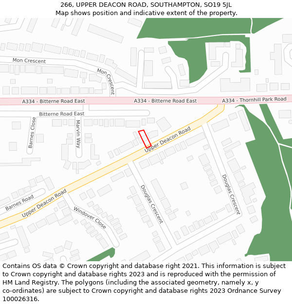 266, UPPER DEACON ROAD, SOUTHAMPTON, SO19 5JL: Location map and indicative extent of plot