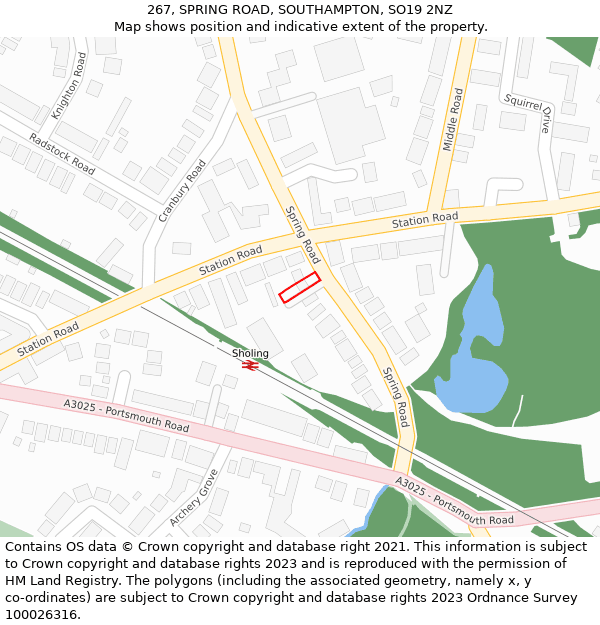 267, SPRING ROAD, SOUTHAMPTON, SO19 2NZ: Location map and indicative extent of plot