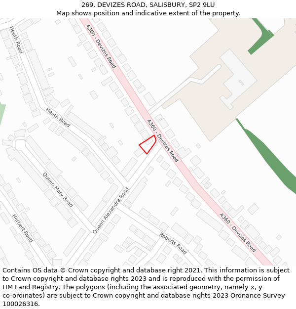 269, DEVIZES ROAD, SALISBURY, SP2 9LU: Location map and indicative extent of plot