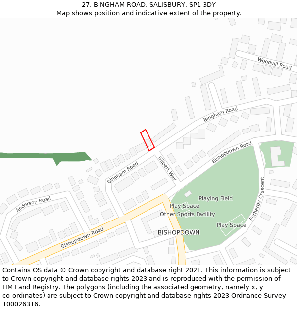 27, BINGHAM ROAD, SALISBURY, SP1 3DY: Location map and indicative extent of plot