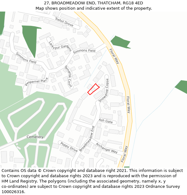 27, BROADMEADOW END, THATCHAM, RG18 4ED: Location map and indicative extent of plot