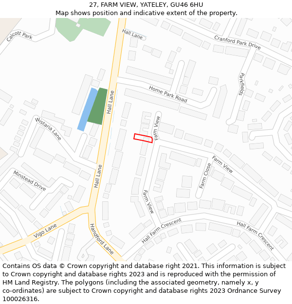 27, FARM VIEW, YATELEY, GU46 6HU: Location map and indicative extent of plot