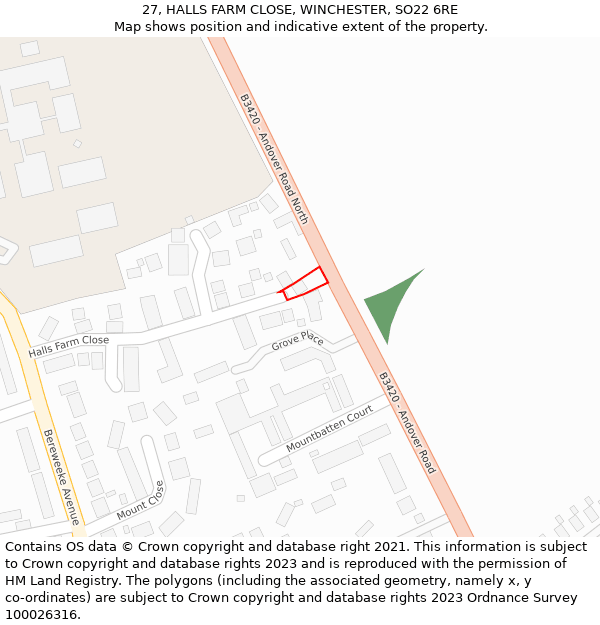 27, HALLS FARM CLOSE, WINCHESTER, SO22 6RE: Location map and indicative extent of plot