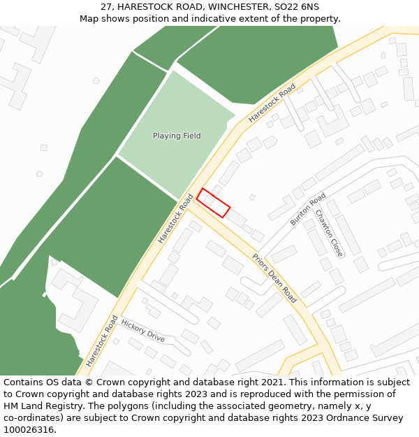 27, HARESTOCK ROAD, WINCHESTER, SO22 6NS: Location map and indicative extent of plot
