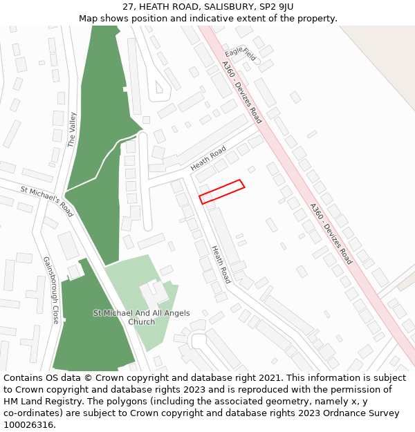 27, HEATH ROAD, SALISBURY, SP2 9JU: Location map and indicative extent of plot