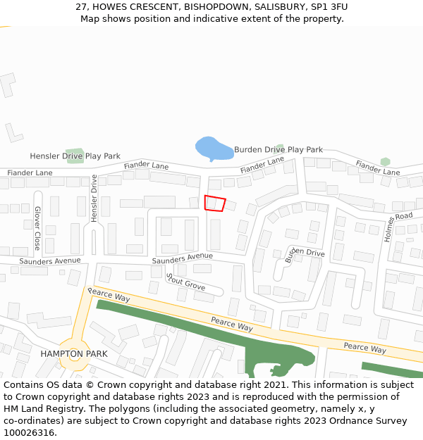 27, HOWES CRESCENT, BISHOPDOWN, SALISBURY, SP1 3FU: Location map and indicative extent of plot