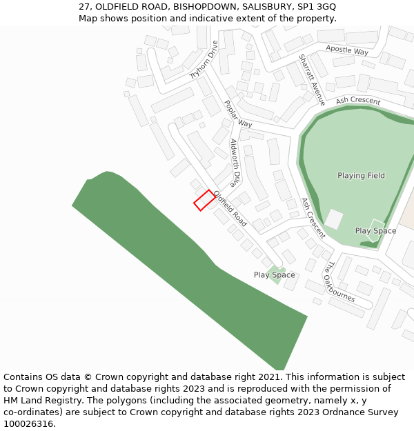 27, OLDFIELD ROAD, BISHOPDOWN, SALISBURY, SP1 3GQ: Location map and indicative extent of plot