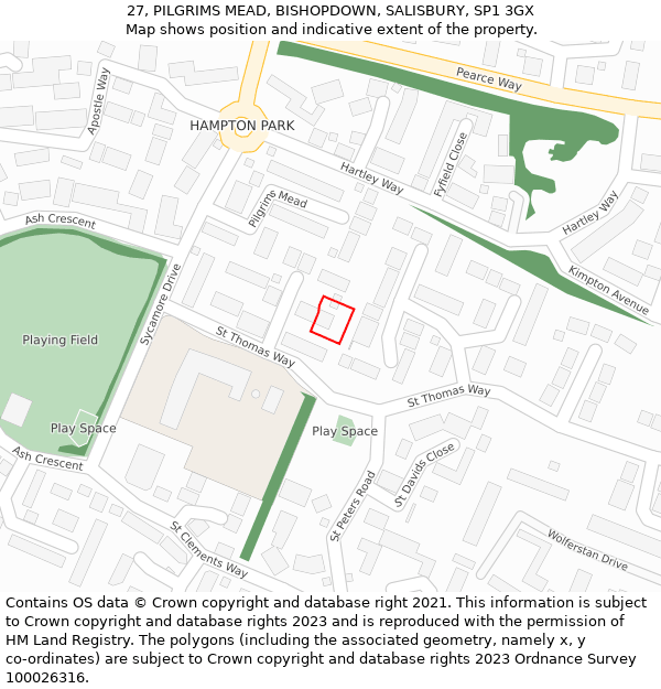 27, PILGRIMS MEAD, BISHOPDOWN, SALISBURY, SP1 3GX: Location map and indicative extent of plot