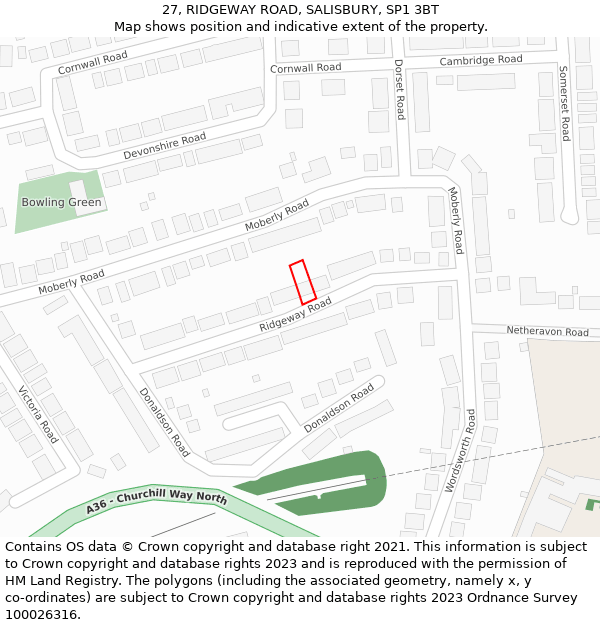 27, RIDGEWAY ROAD, SALISBURY, SP1 3BT: Location map and indicative extent of plot