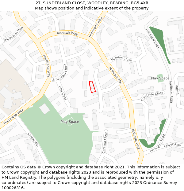 27, SUNDERLAND CLOSE, WOODLEY, READING, RG5 4XR: Location map and indicative extent of plot