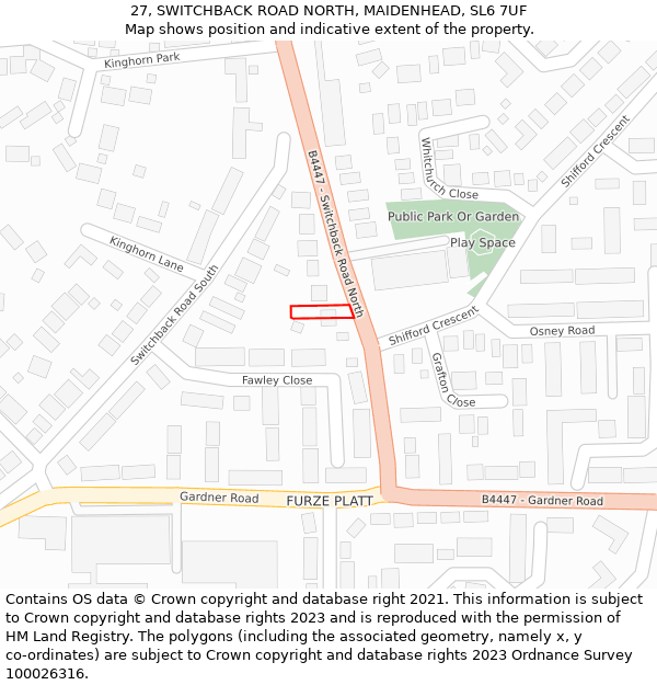 27, SWITCHBACK ROAD NORTH, MAIDENHEAD, SL6 7UF: Location map and indicative extent of plot