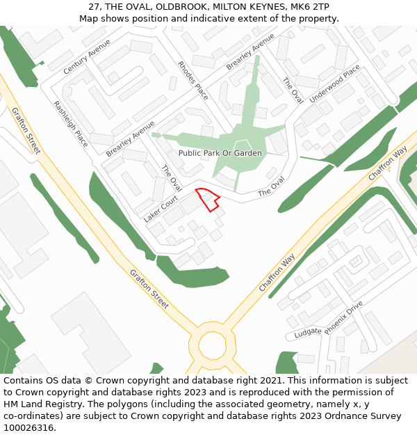 27, THE OVAL, OLDBROOK, MILTON KEYNES, MK6 2TP: Location map and indicative extent of plot