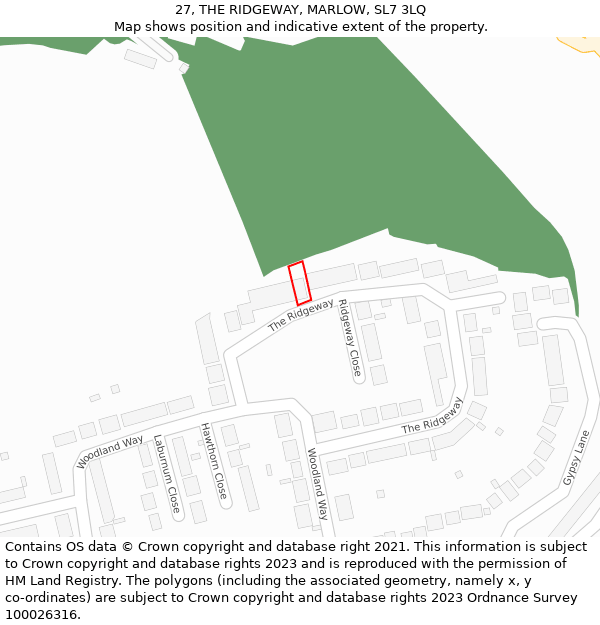 27, THE RIDGEWAY, MARLOW, SL7 3LQ: Location map and indicative extent of plot