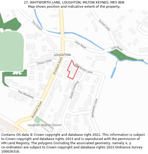 27, WHITWORTH LANE, LOUGHTON, MILTON KEYNES, MK5 8EB: Location map and indicative extent of plot