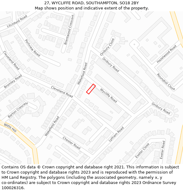 27, WYCLIFFE ROAD, SOUTHAMPTON, SO18 2BY: Location map and indicative extent of plot