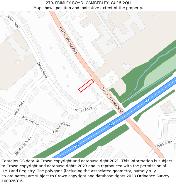 270, FRIMLEY ROAD, CAMBERLEY, GU15 2QH: Location map and indicative extent of plot