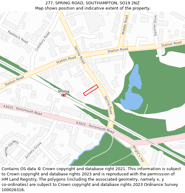 277, SPRING ROAD, SOUTHAMPTON, SO19 2NZ: Location map and indicative extent of plot