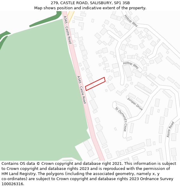 279, CASTLE ROAD, SALISBURY, SP1 3SB: Location map and indicative extent of plot