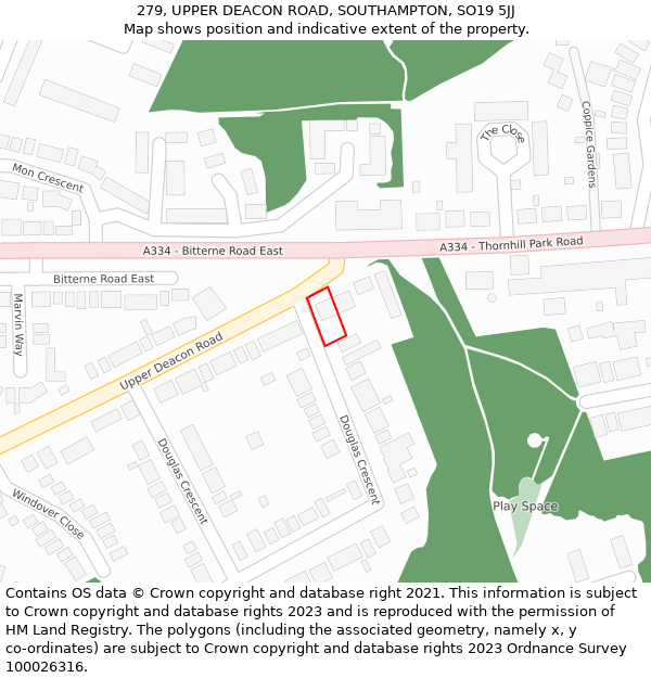 279, UPPER DEACON ROAD, SOUTHAMPTON, SO19 5JJ: Location map and indicative extent of plot