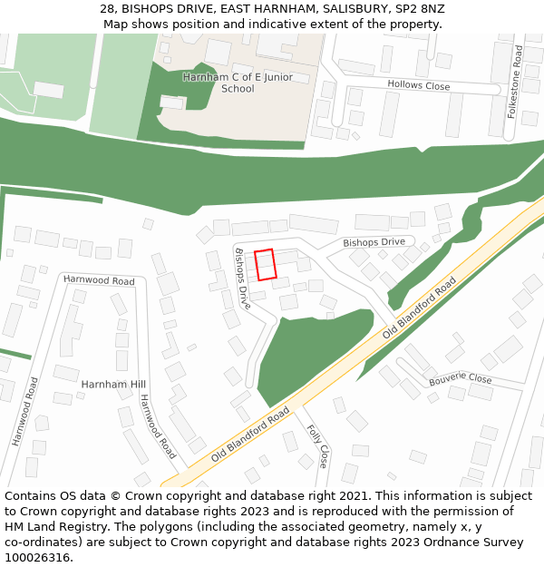 28, BISHOPS DRIVE, EAST HARNHAM, SALISBURY, SP2 8NZ: Location map and indicative extent of plot