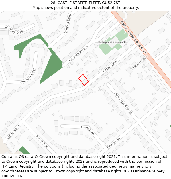 28, CASTLE STREET, FLEET, GU52 7ST: Location map and indicative extent of plot
