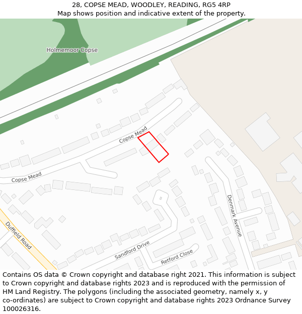 28, COPSE MEAD, WOODLEY, READING, RG5 4RP: Location map and indicative extent of plot