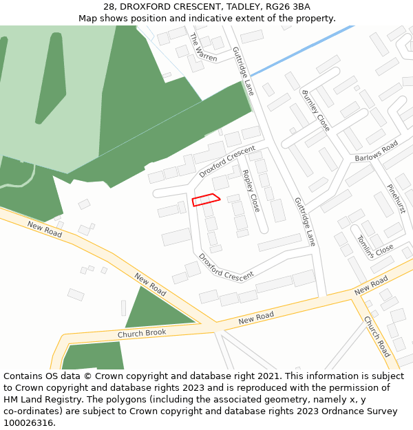 28, DROXFORD CRESCENT, TADLEY, RG26 3BA: Location map and indicative extent of plot