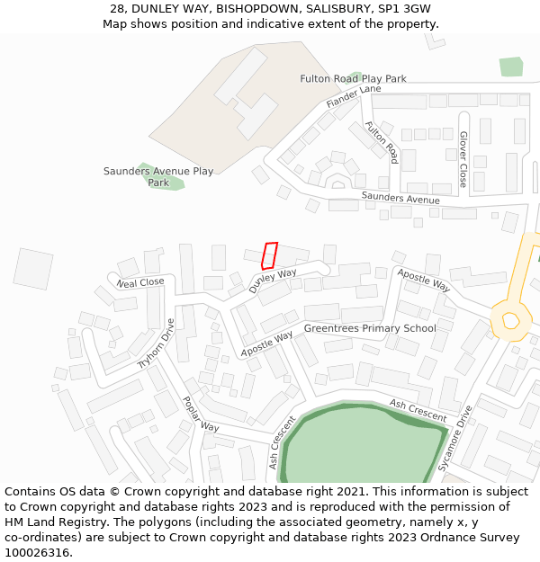 28, DUNLEY WAY, BISHOPDOWN, SALISBURY, SP1 3GW: Location map and indicative extent of plot