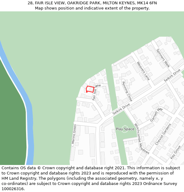 28, FAIR ISLE VIEW, OAKRIDGE PARK, MILTON KEYNES, MK14 6FN: Location map and indicative extent of plot
