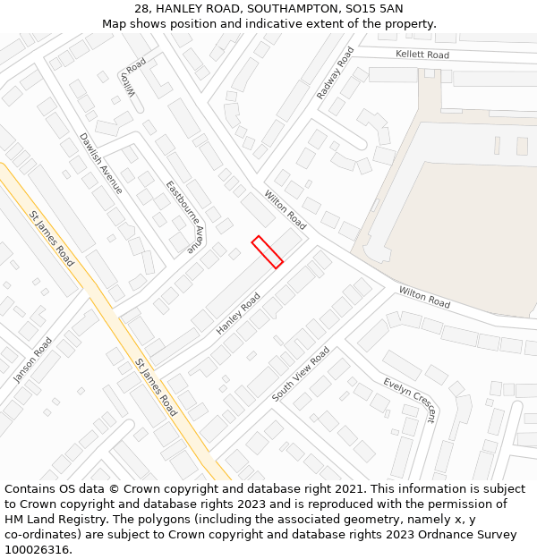 28, HANLEY ROAD, SOUTHAMPTON, SO15 5AN: Location map and indicative extent of plot