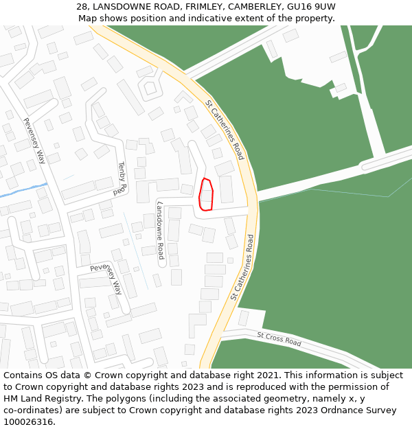 28, LANSDOWNE ROAD, FRIMLEY, CAMBERLEY, GU16 9UW: Location map and indicative extent of plot