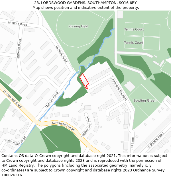 28, LORDSWOOD GARDENS, SOUTHAMPTON, SO16 6RY: Location map and indicative extent of plot