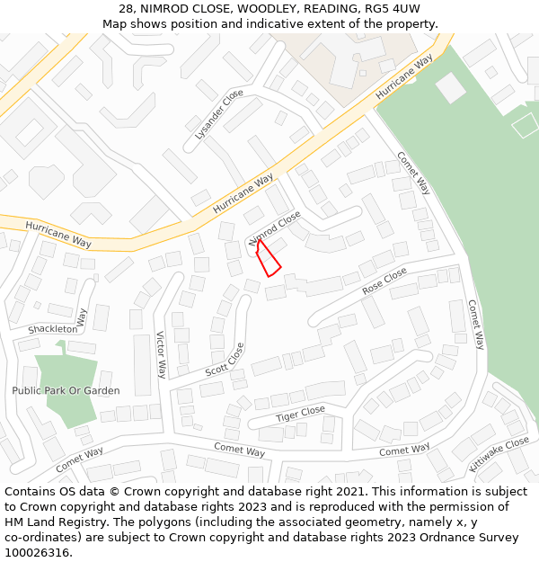 28, NIMROD CLOSE, WOODLEY, READING, RG5 4UW: Location map and indicative extent of plot