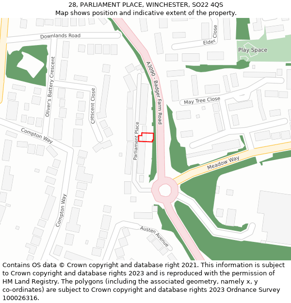 28, PARLIAMENT PLACE, WINCHESTER, SO22 4QS: Location map and indicative extent of plot