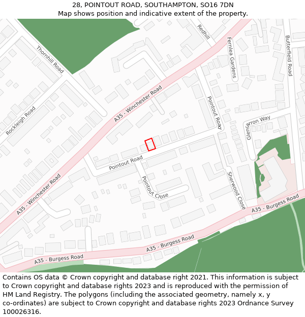 28, POINTOUT ROAD, SOUTHAMPTON, SO16 7DN: Location map and indicative extent of plot