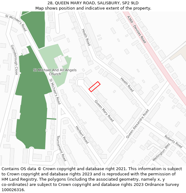 28, QUEEN MARY ROAD, SALISBURY, SP2 9LD: Location map and indicative extent of plot