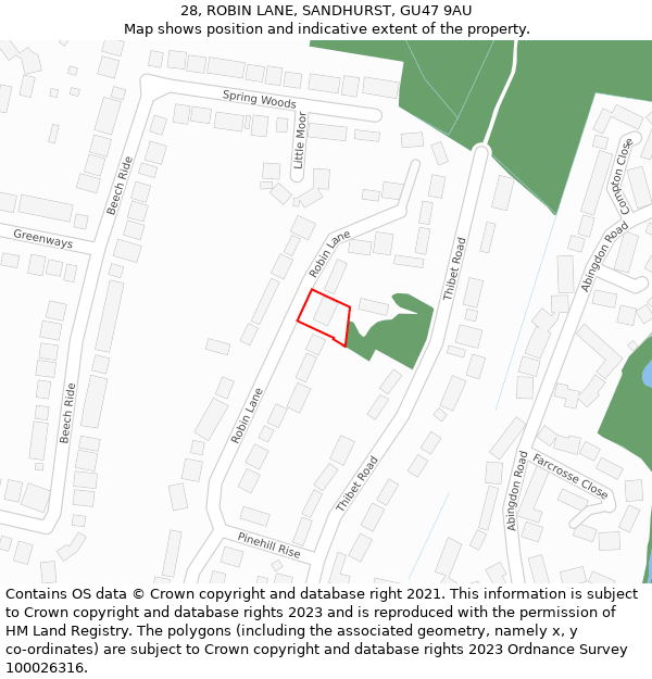 28, ROBIN LANE, SANDHURST, GU47 9AU: Location map and indicative extent of plot