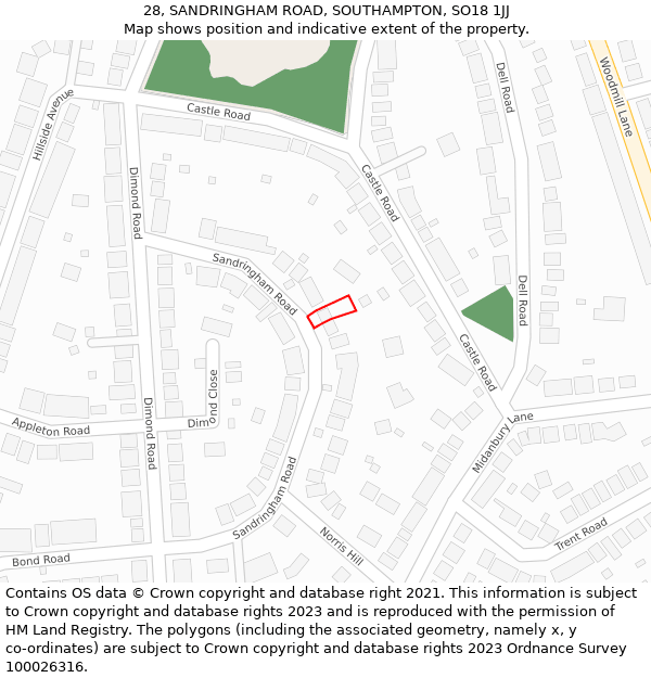 28, SANDRINGHAM ROAD, SOUTHAMPTON, SO18 1JJ: Location map and indicative extent of plot