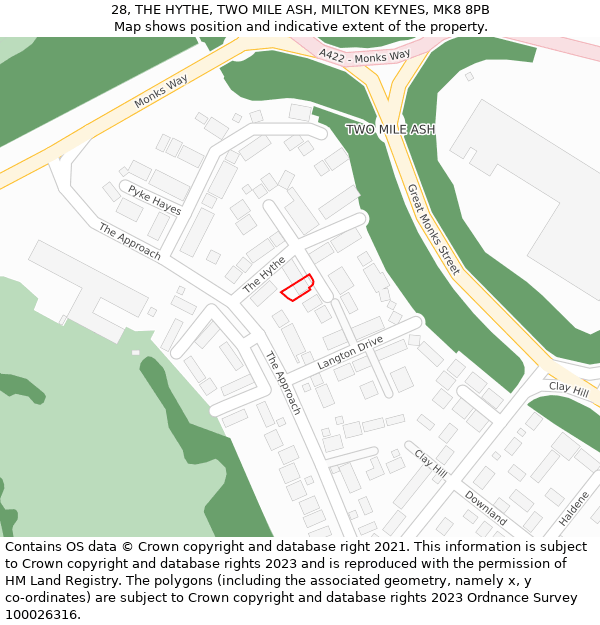 28, THE HYTHE, TWO MILE ASH, MILTON KEYNES, MK8 8PB: Location map and indicative extent of plot