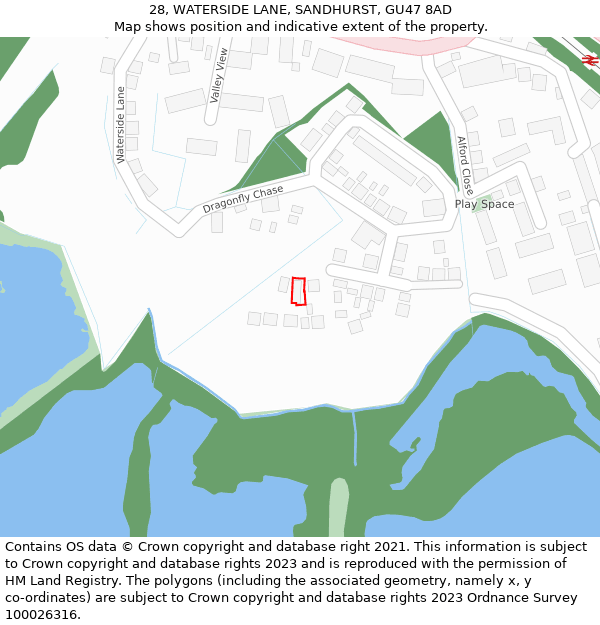 28, WATERSIDE LANE, SANDHURST, GU47 8AD: Location map and indicative extent of plot
