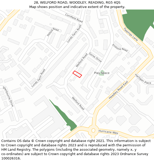 28, WELFORD ROAD, WOODLEY, READING, RG5 4QS: Location map and indicative extent of plot