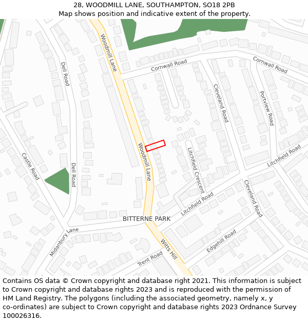 28, WOODMILL LANE, SOUTHAMPTON, SO18 2PB: Location map and indicative extent of plot